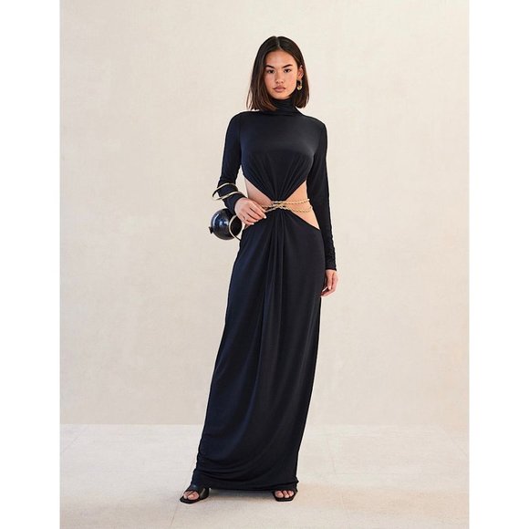 cult gaia Dresses & Skirts - NEW Cult Gaia Genevieve Gown Cutout Long Sleeve Maxi Dress Black Gold XS